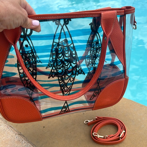 PRADA orange /clear top handle bag with original strap - Picture 7 of 9